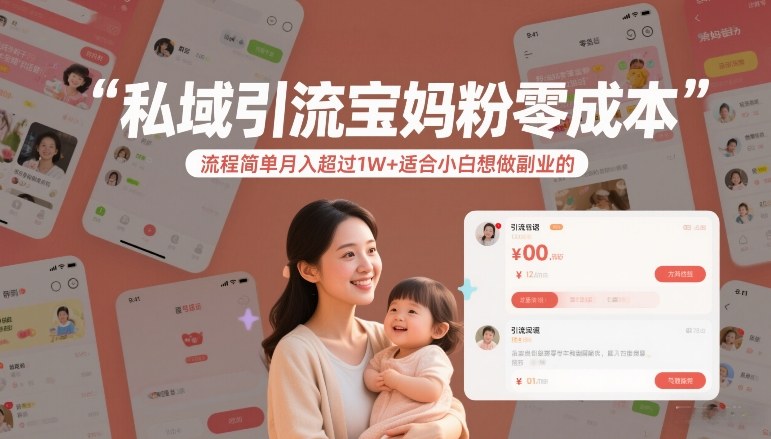 私域引流宝妈粉零成本流程简单月入超过1W+适合小白想做副业的_01312206