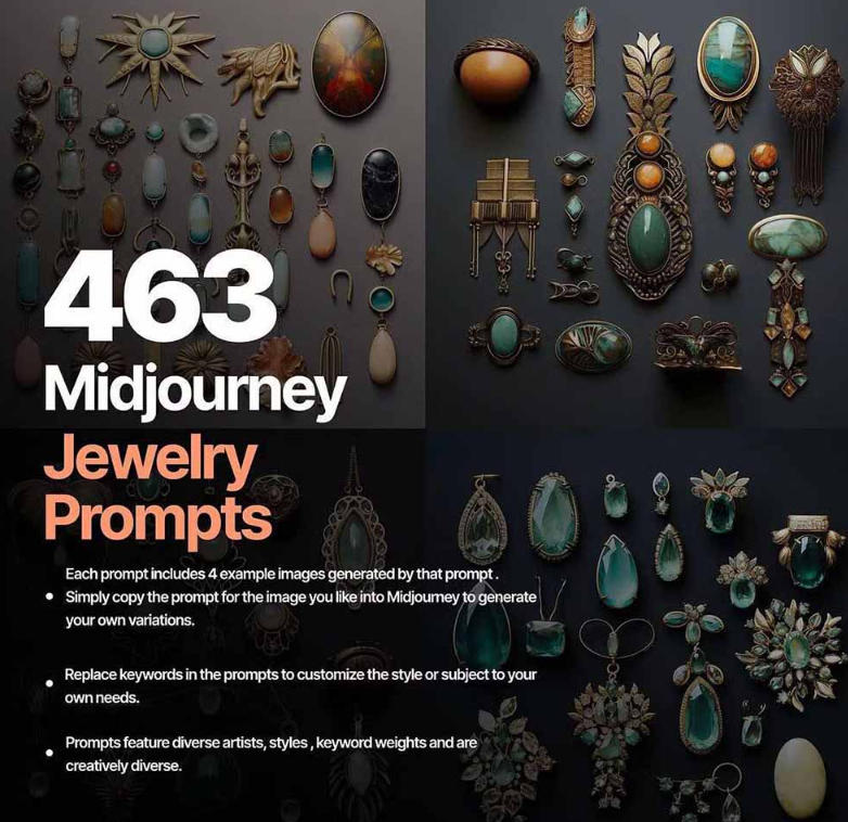 460+专业Midjourney珠宝摄影AI提示词戒指，项链-耳环-手链-宝石等，立即开始创作珠宝艺术_01312228